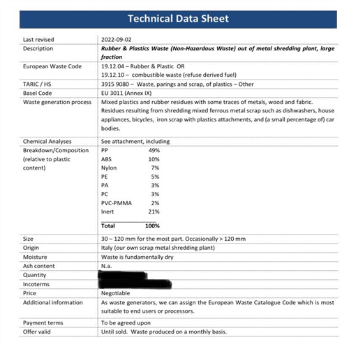 Providing 120 MT of WEEE Plastic Mix from Europe, Italy only to Europe markets
